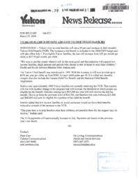 031-15(3) - News release : increase in child benefit aids low income Yukon families