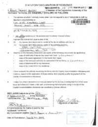 033-15(3) - Statutory declaration of residence [for Members of the 15th Legislative Assembly]