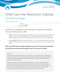 Child Care Fee Reduction Subsidy 2023/24 Increases Information Sheet