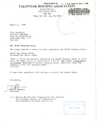 011-13(3) - Letter to John Lanskail, District Manager of the Housing Corporation, from the Taloyoak Housing Association, regarding allocation of staff housing units to local Inuit GNWT employees