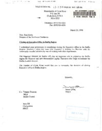 012-13(3) - Letter to the Honourable Don Morin from James Qillaq, mayor of the Municipality of Clyde River, regarding closing of the Executive Office in Baffin Region