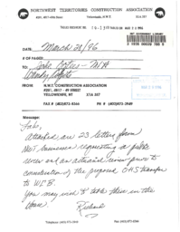 019-13(3) - Letters to Members of the Legislative Assembly from members of the Northwest Territories Construction Association regarding concern over the proposed transfer of Occupational Health and Safety to the Workers' Compensation Board