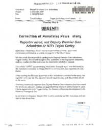 033-13(3) - Correction of Nunatsiaq News story : reporter erred, not Deputy Premier Goo Arlooktoo or NTI's Tagak Curley