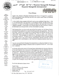 035-13(3) - Press release from Mr. Tagak Curley, Director of Business Development for Nunavut Tunngavik Inc., regarding inaccurate news report in Nunatsiaq News