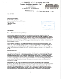 041-13(3) - Letter to the Honourable Stephen Kakfwi, Minister of Public Works and Services, from Mr. Walter Freund regarding changes to the Business Incentive Policy