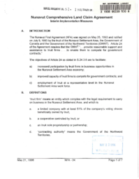 052-13(3) - Nunavut Comprehensive Land Claims Agreement : interim implementation measures =  ᓄᓇᕗᒥ ᓄᓇᑖᕈᑕᐅᓯᒪᔪᒧᑦ ᐊᖏᖃᑎᒌᒍᑕᐅᓯᒪᔪᖅ ᓴᖅᑭᑕᐅᒐᓱᐊᕐᑐᖅ ᓄᓇᑦᓯᐊᑉ ᒐᕙᒪᒃᑯᖏᓐᓂ ᐊᑐᒐᕆᔭᐅᑲᐃᓐᓇᕐᑐᒃᓴᐃᑦ