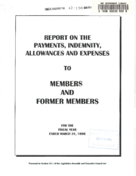 062-13(3) - Report on the payments, indemnity, allowances and expenses to Members and former Members for the fiscal year ended March 31, 1996