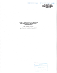 026-15(4) - Legislative Assembly Retiring Allowance Fund, Financial Statements For The Year Ended March 31, 2005 (French)