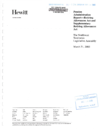 027-15(4) - Pension Administration Report - Retiring Allowances Act and Supplementary Retiring Allowances Act: The Northwest Territories Legislative Assembly, March 31, 2005.