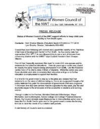 046-15(4) - Status of Women Council Press Release Regarding the Fort Smith Childcare Facility