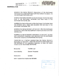 069-13(3) - Resolution #7-96 : Native Women's Association of the Northwest Territories, [in favour of the name "Northwest Territories" for the new western territory]