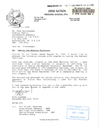 075-13(3) - Letter to Ms. Jane Groenewegen from Bill Erasmus, Denendeh National Chief, regarding naming the western territory