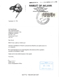 076-13(3) - Letter to Mr. David Krutko from Nellie Gruben, Senior Administrative Officer, Hamlet of Aklavik, regarding the five year capital forecast