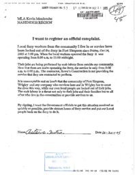 053-15(4) - Package of 45 Letters of Complaint Regarding the Liard River Ferry Dispute