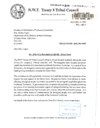 100-13(3) - Letter to the Honourable Sheila Copps, Minister of Native Heritage, from Marilyn Sanderson,Executive Director of the N.W.T. Treaty 8 Tribal Council regarding 1996 AGA Resolution # 025-96 : Native press