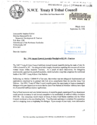 119-13(3) - Letter to the Hon. Stephen Kakfwi, Minister Responsible of Resources, Wildlife and Economic Development, from Marilyn Sanderson, Executive Director, N.W.T. Treaty 8 Tribal Council, regarding 1996 Annual General Assembly Resolution 011-96