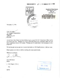 015-13(4) - Letter to the Officer in Command, R.C.M.P. "G" Division, from Terry McCallum, Mayor of Gjoa Haven, regarding a proposed detachment office for Gjoa Haven