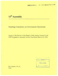 CR 06-13(5) - Report on the Review of the Report of the Auditor General to the NWT Legislative Assembly for the Year Ended March 31, 1996