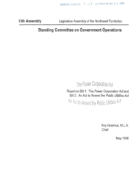 CR 07-13(5) - Report on Bill 1: The Power Corporation Act and Bill 2: An Act to Amend the Public Utilities Act