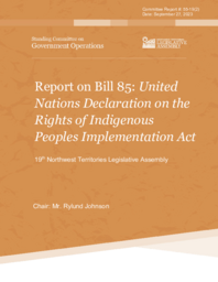 CR 55-19(2) - Report on Bill 85 : United Nations Declaration on the Rights of Indigenous Peoples Implementation Act