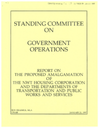 CR 1-13(4) - Report on the Proposed Amalgamation of the NWT Housing Corporation and the Departments of Transportation and Public Works and Services