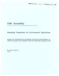 CR 06-13(3) - Report on the Review of the Report of the Auditor General to the NWT Legislative Assembly for the Year Ended March 31, 1995