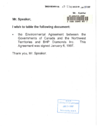 023-13(4) - Environmental Agreement Between Canada, GNWT and BHP Diamonds Inc.