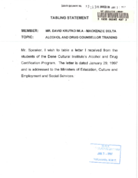 033-13(4) - Letter from Dene Cultural Institute Students to Ministers of Education, Culture and Employment and Health & Social Services re: Drug and Alcohol Training Program