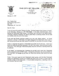 051-13(4) - Letter from City of Yellowknife Mayor to Honourable Charles Dent on Scholastic Standards