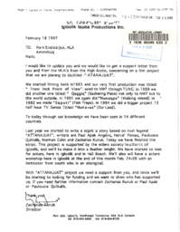 055-13(4) - Letter from Igloolik Isuma Productions Seeking Support for Film Project