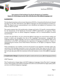 937-19(2) - Government of the Northwest Territories Response to Committee Report 49-19(2):  Report on the 2021-2022 Review of the Official Languages Act 