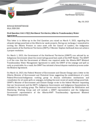 947-19(2) - Follow-up Letter to Oral Question 1461-19(2):  Northwest Territories/Alberta Transboundary Water Agreement