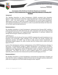 951-19(2) - Government of the Northwest Territories Response to Committee Report 47-19(2):  Homelessness Prevention:  Supporting Pathways to Housing NWT Residents