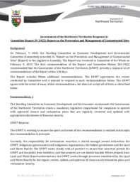 955-19(2) - Government of the Northwest Territories Response to Committee Report 39-19(2):  Report on the Prevention and Management of Contaminated Sites