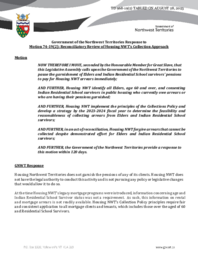 968-19(2) - Government of the Northwest Territories Response to Motion 74-19(2):  Reconciliatory Review of Housing NWT’s Collection Approach