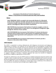 969-19(2) - Government of the Northwest Territories Response to Motion 77-19(2):  Review of Territorial Land Lease Policy and Procedures