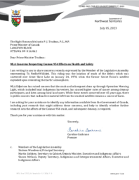 982-19(2) - Letter to Prime Minister regarding MLA Concerns Respecting Cosmos 954 Effects on Health and Safety