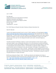 989-19(2) - Letter dated July 14, 2023, to Intergovernmental Council Secretariat regarding Bill 29:  Resource Royalty Information Disclosure Statute Amendment Act