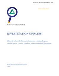 997-19(2) - Northwest Territories Ombud Investigation Updates, Special Report to the Legislative Assembly 1-2023