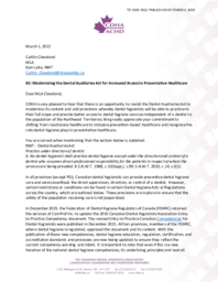 1025-19(2) - Correspondence dated March 1, 2023, from The Canadian Dental Hygienists Association regarding Modernizing the Dental Auxiliaries Act for Increased Access to Preventative Healthcare