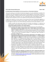 1026-19(2) - Correspondence dated March 7, 2023, from the British Columbia Dental Hygienists’ Association regarding Modernizing the Dental Auxiliaries Act for Increased Access to Preventative Healthcare