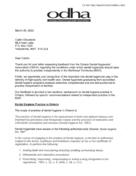 1027-19(2) - Correspondence dated March 29, 2023, from the Ontario Dental Hygienists’ Association regarding Modernizing the Dental Auxiliaries Act for Increased Access to Preventative Healthcare