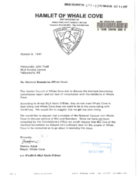 107-13(4) - Letter from Hamlet of Whale Cove re: Nunavut Electoral Boundaries