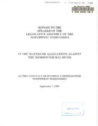 1-13(8) - Report of the Acting Northwest Territories Conflict of Interest Commissioner in the Matter of Allegations Against the Member for Hay River