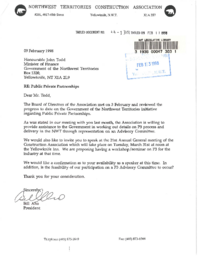 044-13(5) - Response from Northwest Territories Construction Association Regarding Public/Private Partnerships