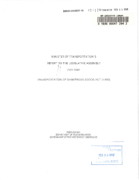 032-13(5) - Minister of Transportation's Report to the Legislative Assembly for 1997 : Transportation of Dangerous Goods Act (1990)