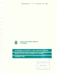 050-13(5) - Department of Municipal and Community Affairs Report of the Auditor General of Canada, Februrary, 1998