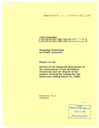 CR 06-12(4) - Report on the Review of the Financial Statements of the Government of the Northwest Territories and the Report of the Auditor General for Canada for the Fiscal Year Ending March 31, 1992