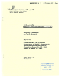 CR 04-12(4) - Report on Committee Follow-Up on the Department of Health's Response to Recommendations Contained in Committee Report No. 18-12(3) Tabled on March 24, 1993