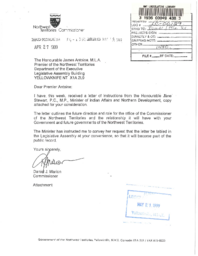 39-13(7) - Letters from DIAND Minister and New Commissioner Regarding Appointment of Commissioner